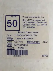 Trend Instruments Model 50 Bimetal Thermometer 18” Stem 0 - 140F -20 - 60C