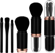 Sibba 4 in 1 Retractable Makeup Brush Set Portable Travel Mini Facial Cosmetic Brush, Highlight Brush, Eyeshadow Brush, Foundation Blending Powder Brush (Black)
