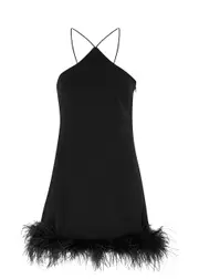 DE LA Vali Cadillac Black Feather-trimmed Mini Dress - 8 8