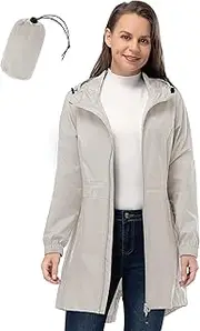 [33,000ft] Women's Rain Jacket Lightweight Hooded Long Rain Coat Waterproof Jacket Ladies Packable Functional Jacket Windbreaker Breathable Active Outdoor Coats