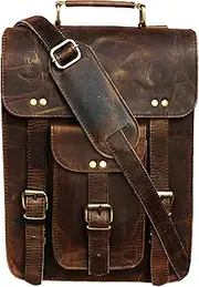 [jaald] 13" small Geniune Buffalo Leather Messenger bag shoulder bag cross body vintage tablet satchel for women men compatible with Ipad man purse dark Brown
