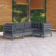 4 Piece Garden Lounge Set with Cushions Grey Pinewood vidaXL