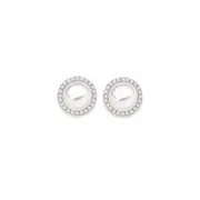 Silver 7.5mm Cult F/w Pearl & Cz Cluster Earrings in White