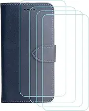 LCEHTOGYE Cover for Ulefone Note 16 Pro + 4 Slice HD Tempered Glass,Shell PU BracketBumper Protective Back Case - Anti-Scratch Screen Protector for Ulefone Note 16 Pro-YSNXK - Blue