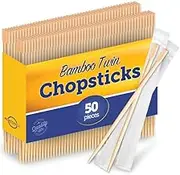 MontoPack Individually Wrapped Twin Chopsticks | Bulk 50 Pack Disposable Wooden Chopsticks | Chinese Bamboo Splinter-Free Party Utensil for Sushi, Rice, Noodles & All Asian, Japanese, Korean Dishes
