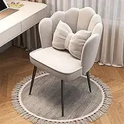 Velvet Office Chair, Makeup Girls Stool with Backrest, Dressing Stool with Soft Cushioned Pad for, Comfy Mid-Century Petal Chair, for Women, Girls, Bedroom(Beige,Black Legs)
