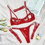 [MOOCO MORNING] Sensual Lingerie Underwear Set Hollow Out Exotic Sets Transparent Bra Patchwork Bandage
