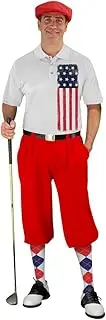 [Golf Knickers] American Homeland Flag Design Traditional (Plus Fours) Outfit for Men (Red)