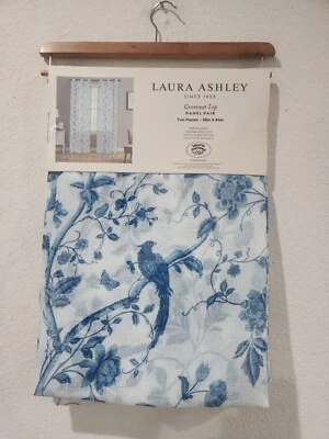 4 Panels Laura Ashley Sheer Blue Floral Birds Curtains Panels Summer Palace