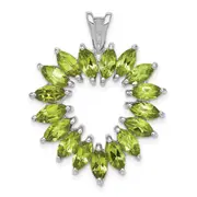 Sterling Silver Rhodium Plated Marquise Peridot Heart Pendant