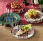 Pottery Barn Stewart Plaid Appetizer Plates, Set Of 12