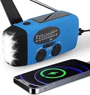 Solar Emergency Hand Crank Weather Radio, AM FM NOAA Portable Radio with 2000mAh Battery Phone Charger, SOS Alarm, Solar Power, LED Flashlight for Camping, Emergency (Blue)