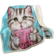 Funny Kittens Adorable Grey Tabby Cat Enjoying Tea Throw Blanket