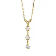 9kt Yellow Gold Silver Infused Triple Cubic Zirconia Drop Bar Necklace