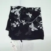 Talbots Womens Black White Butterfly Print Cotton Blend Scarf NWT