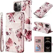 EYZUTAK Case for iPhone 7 iPhone 8 iPhone SE 2020, Premium PU Leather Golden Embossed Geometric Marble Pattern Case with Detachable Wrist Strap, Magnetic Closure Card Slots Flip Case - Purple Flower