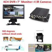 7" 4CH Car LCD Monitor+4xFront Rear Side Camera Video Recorder For Truck Van Bus
