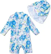 [ADAVERANO] Baby Girls Repreve® Recycled Swimsuit/Sunsuit UPF 50+ One Piece Full Length Zip with Cap