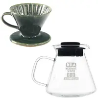 在飛比找PChome24h購物優惠-MILA日本製 織部燒 咖啡濾杯01-匠織部釉+耐熱玻璃壺6