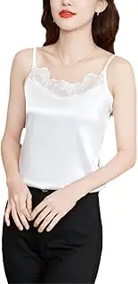[Hamthuit] Summer Imitate Silk Tank Top Women Satin Office Lady Tank Top Mesh Lace Solid Cami Top Loose Vest