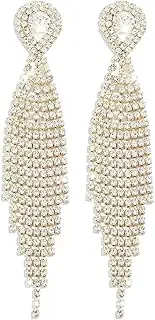[Generic] Teardrop Crystal Chandelier Earrings Long Tassels Dangle Earrings Sparkling Rhinestone Ladies Gifts Statement Earrings Bridal Wedding Jewelry
