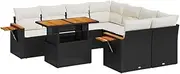 vidaXL 9 Piece Black Poly Rattan Garden Sofa Set - Outdoor/Indoor Modular Lounge with Cushions, Adjustable Table, Durable Weather-Resistant Material