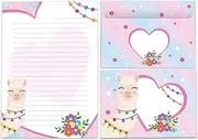 Writing Paper Set A5 Writing Pad Lined with Envelope for Girls Kids School Llama Alpaca Pink Heart (1 Pad of 25 Sheets + 15 Matching Printed Envelopes)