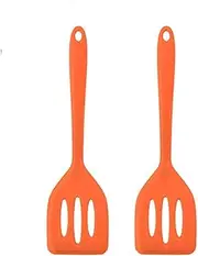 HOIRIX 2Pack Small Silicone Turner High Heat Resistant Slotted Spatula for Fish, Eggs, Pancakes and More (8.2 in, Orange)