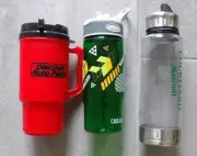 3 Water/Liquid Bottle With Screw-Caps Daily Usage - Plastic - Assorted Size NEW!
