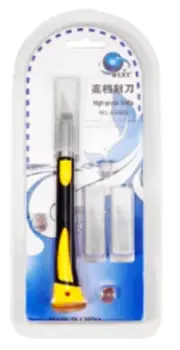 CONTROL KNIFE 1 KNIFE & 10 BLADES YELLOW HANDLE ENGRAVING DELUVE GRIP-B23