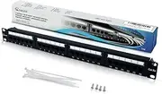 NewYorkCables 24 Port Cat6A Patch Panel with Back Bar, Cable Ties & Screws | 1U Rackmount or Wall Mount Ethernet Punch Panel | 19 Inch, Horizontal | (RJ45 Network Patch Panel)