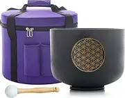 Hye-eun 528HZ 8 Inch C Note Flower of Life Crystal Singing Bowl, Sound Healing Black Crystal Bowl Meditation Sound Bath Life Flower Singing Bowl With Bag