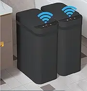 Yatmung 2 Pack - Skinny Trash Bin Sensor Motion 2.5 Gallon Touchless Bathroom Trash Can - Smart Trash Can with Lid - Electric, Narrow, Plastic, Auto Open - Small Slim Automatic Garbage Can (Black)