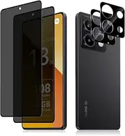 Privacy Screen Protector + Camera Protection Compatible with Xiaomi Redmi Note 13 5G, Tempered Glass Anti-Spy Film, [2 + 2 Pieces] 9H Hardness Anti-Spy Privacy Screen Protector for Xiaomi