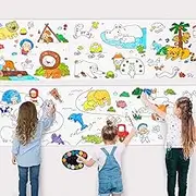 Animal Coloring Roll for Kids -Sticky No Mess Coloring Poster for Toddlers, 118×15.74 Inches Large Coloring Tablecloth, Drawing Paper for Kids' Easel Ideal Gifts for Home Birthday Party