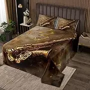 Manfei Saxophone Kids Bedspread Twin Size,Rotating Music Notes Musical Instrument Coverlet Set,Boys Girls Room Decor,Oil Painting Retro Quilted Coverlet,Brown Bedding Quilt,1 Pillowcase