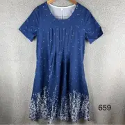 Amazon Women's NWT Blue Patterned Short Sleeve Dress W/ White Accents Size Small