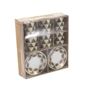 Ceramic Coffee Cup and Saucer Set of 6 pcs White Gold Chevron Design 90 ml