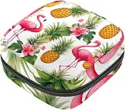 Period Bag,Sanitary Napkin Storage Bag,Tropical Leaves Flamingos Pineapple,Tampon Holder for Purse