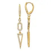 14k Yellow Gold Real Diamond Triangle Leverback Earrings