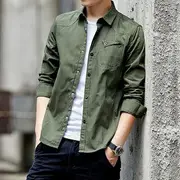 Long-Sleeve Plain Shirt Dark Blue - M