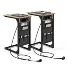 Metal C-Shaped Side End Table Set of 2 for Small Space w/2 Outlets & 2 USB Ports