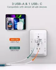 WSEASONLC Surge Protector, Outlet Extender w/Night Light Multi Plug Wall Outlet