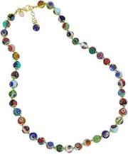 [Glass Of Venice] Murano Glass Necklace Shorter Length 17-Inches - Italian Millefiori Multicolor Mosaic Beads Handmade Blown Glass - Murano Glass Necklaces for Women