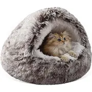 Round, soft, covered, burrowing, self-heating, soft, gentle cat bed for small dogs (40cm) (Brown)