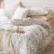 HighBuy Floral Duvet Cover Queen 100% Cotton Bedding Set for Girls Boys - 3 Piece Cottagecore Comforter Cover With Zipper Closure - Ultra Soft Garden Floral Quilt Cover
