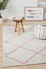 Rug Culture Silver & Pink Pastel Boho Geometric Rug