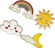 WRITWAA 4pcs Decorative Alloy Brooches Random Style Sun Moon for Clothing Sweaters Bags for Parties Everyday Wear and Special Occasions