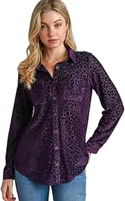 [Umgee] Animal Print Long Sleeve Velvet Button up Top with Pockets