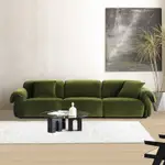 現代簡約布藝沙發墨綠色絨布意式極簡小戶型客廳直排三人沙發組合